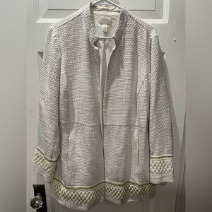 Chico's Ivory Tweed Textured Blazer with Gold embroidered Accents, US size 12